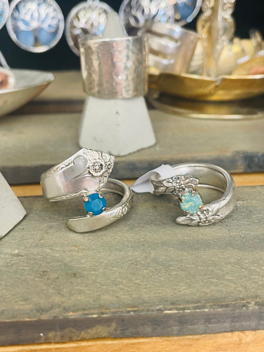 Teaspoon Memories ~ rhinestone rings