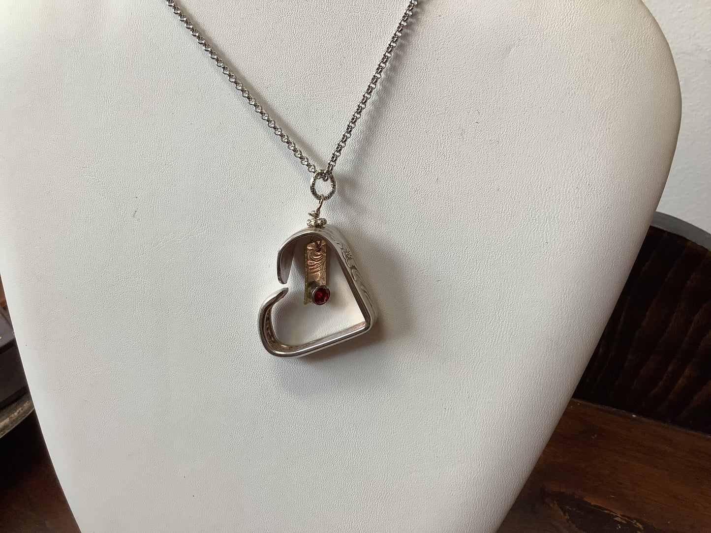Teaspoon Memories - Heart Pendant Necklace w/ Red Gem