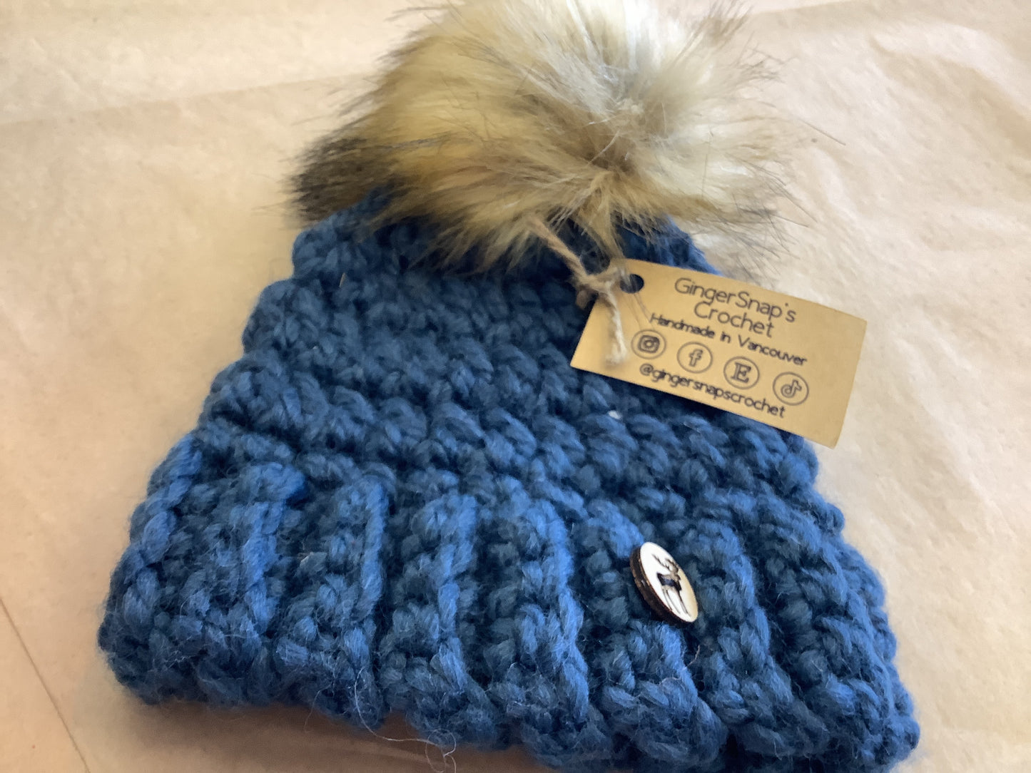 Gingersnaps Crochet - Navy Pom Toque