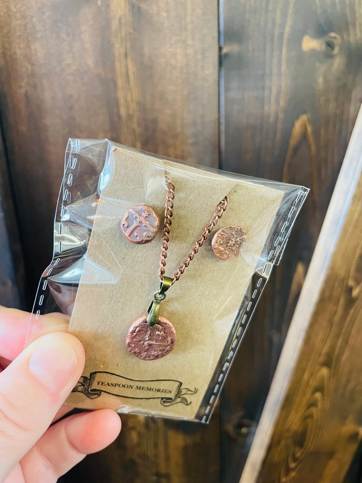 Teaspoon Memories - Copper Stamped Earring & Pendant Set