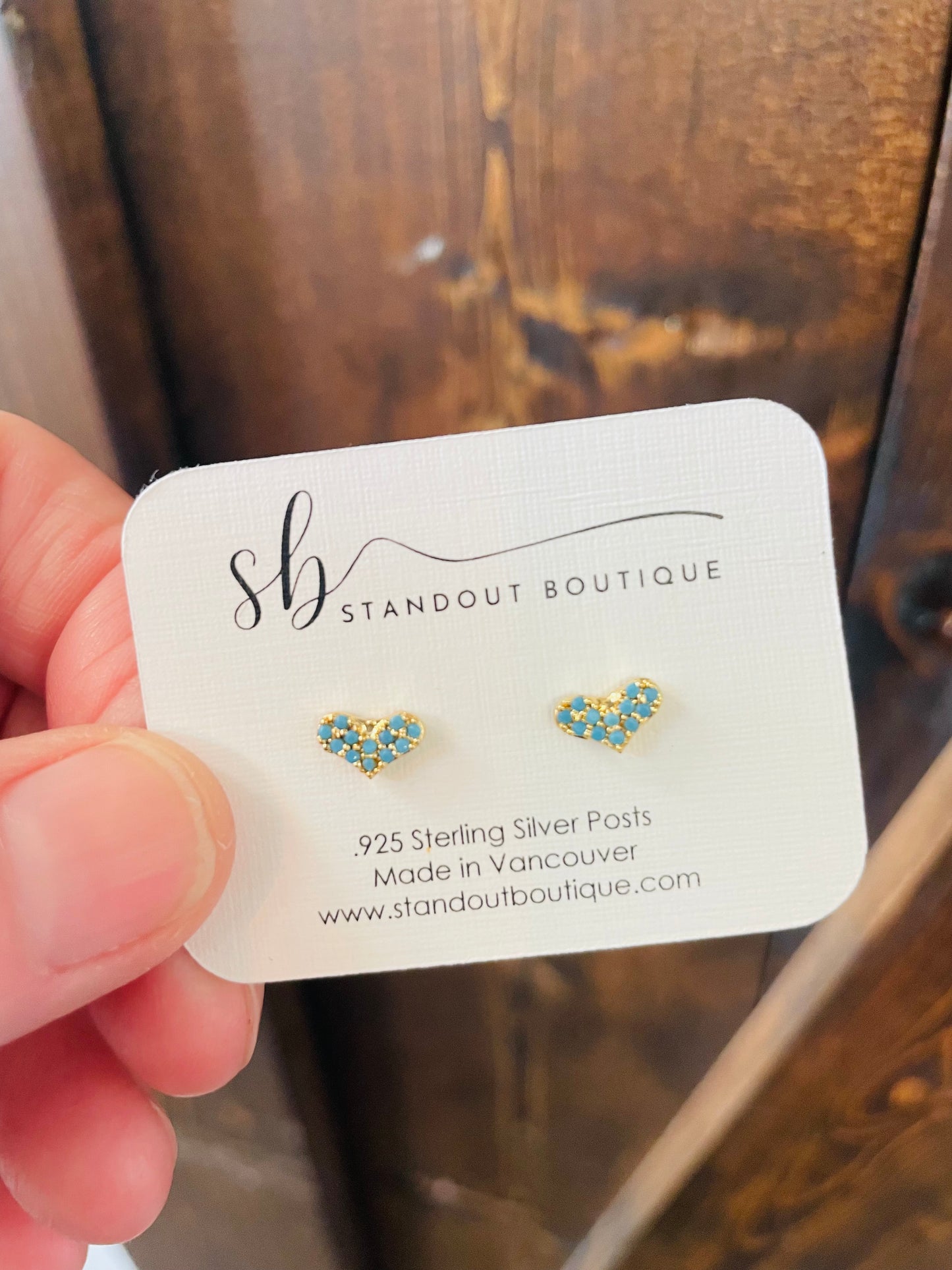 Standout Boutique turquoise Crystal heart earrings