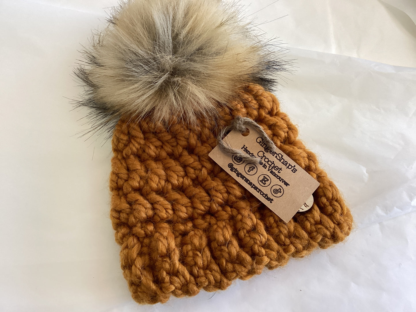 Gingersnaps Crochet - Butterscotch Pom Toque