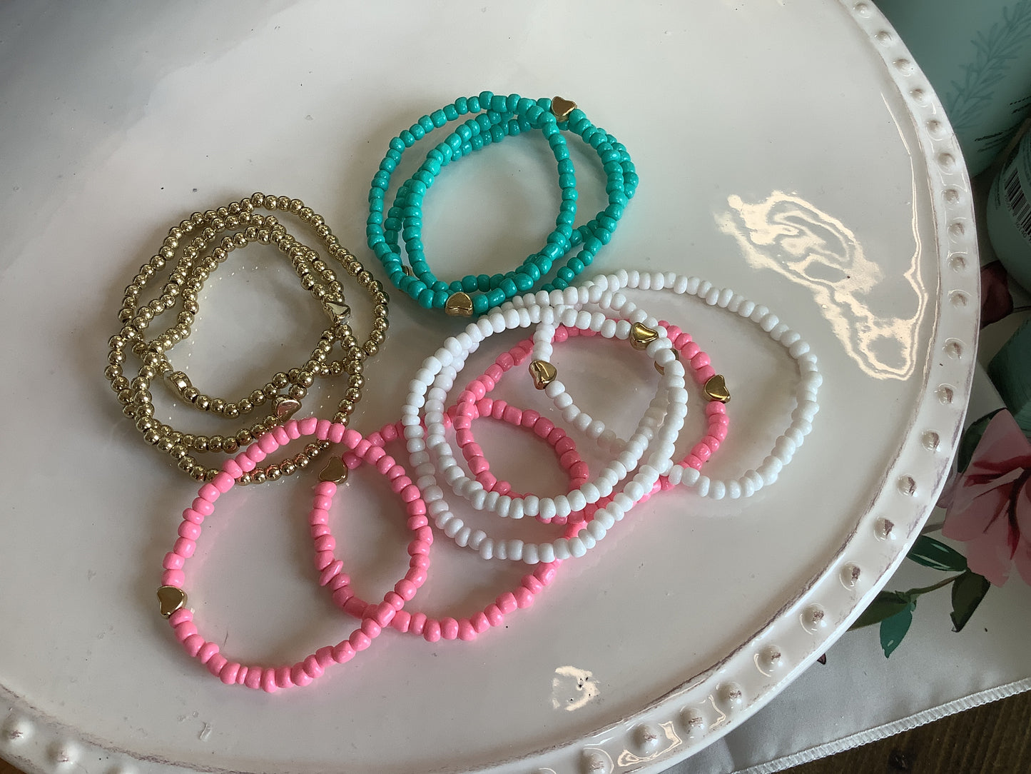 Lace & Meadow- Beaded Bracelet with gold love heart