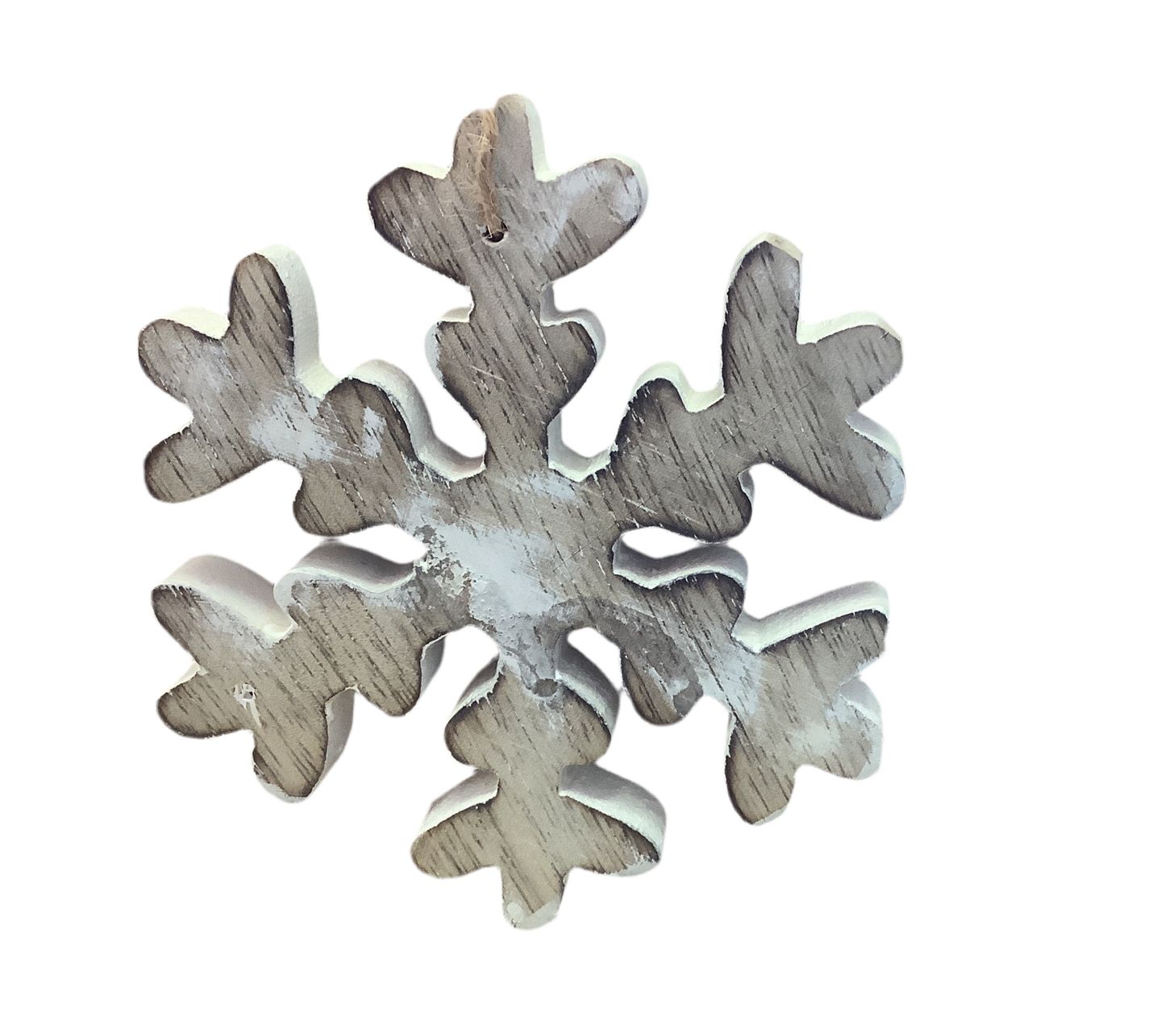 Indaba- Wooden Frosty Snowflake Ornament S, Whitewash