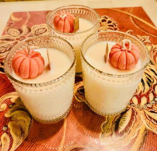 Pumpkin spice pumpkin candles.