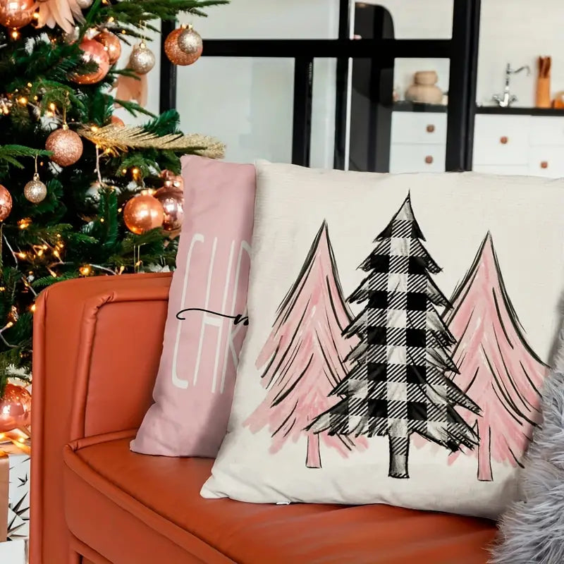 Town & Country - Pink Tree Christmas Pillow Cover