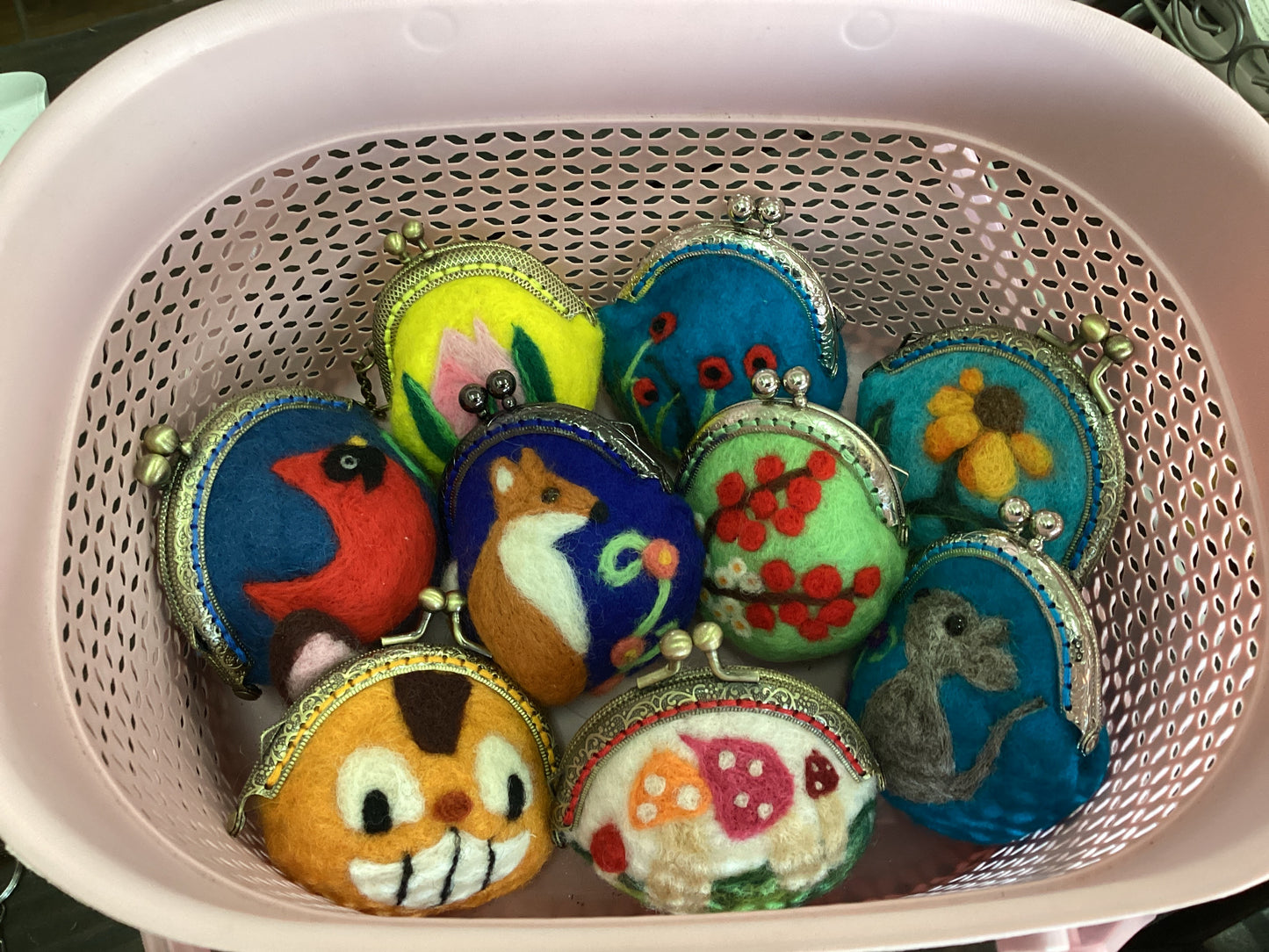 Green zebra curious ~ felted coin purses