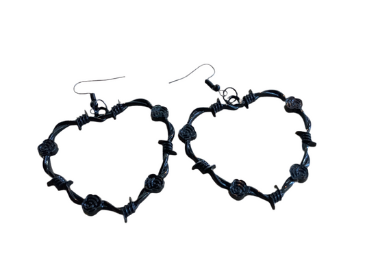 Lace & Meadow-Black Barbed Wire Heart Earrings