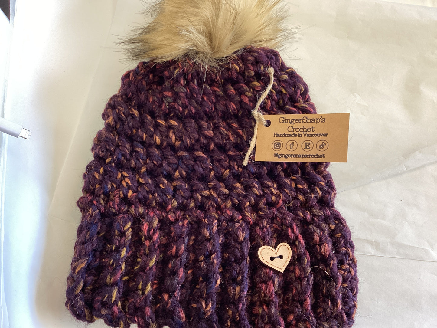 Gingersnaps Crochet - Adult Pom Toque