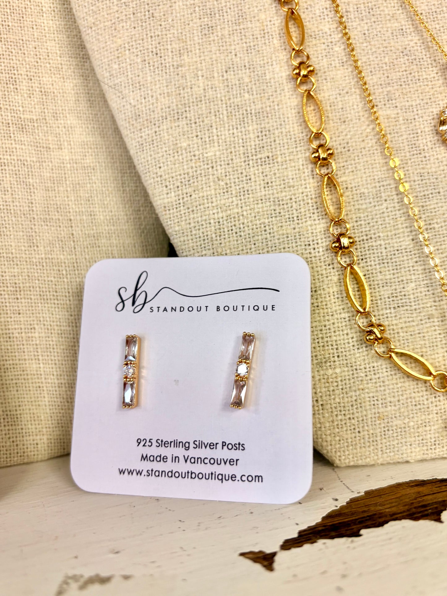 Standout boutique ~ Evelina 18k gold plated earrings with zirconia crystals.