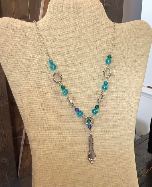 Teaspoon Memories - Spoon Pendant w/ Blue Beads Necklace
