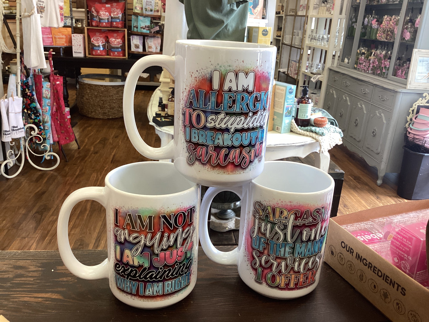 Vibrant colourful sarcastic mugs