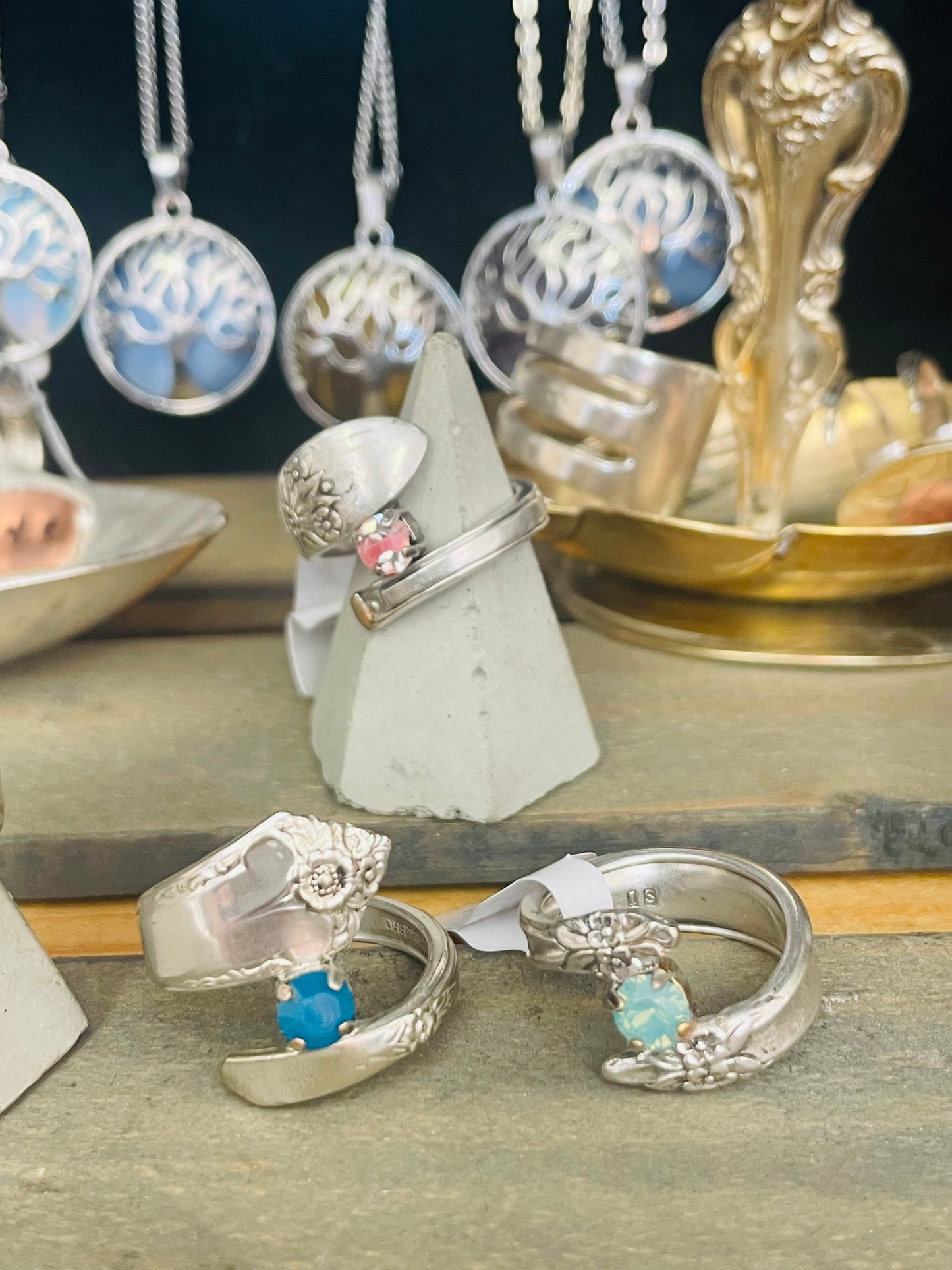 Teaspoon Memories ~ rhinestone rings