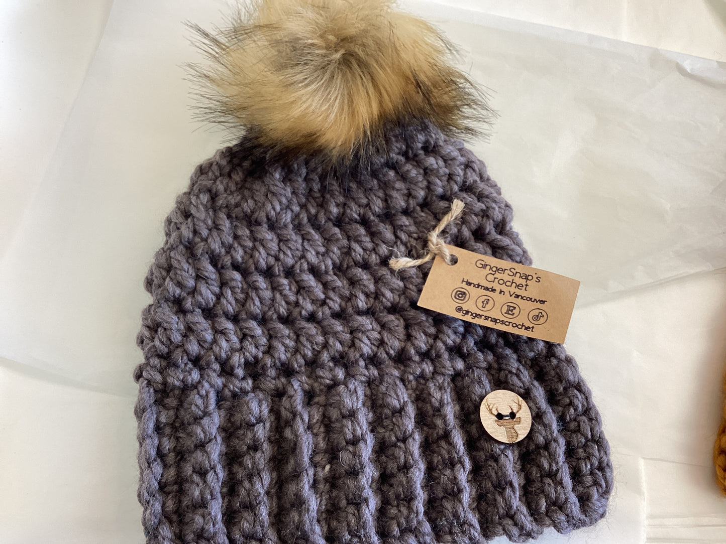 Gingersnaps Crochet - Adult Pom Toque
