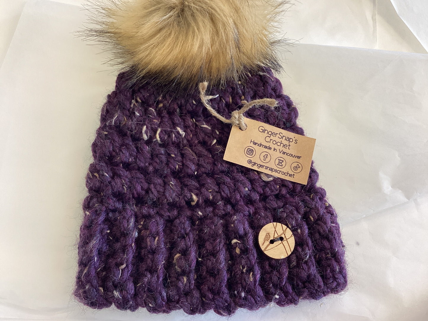 Gingersnaps Crochet -Plum Pom Toque