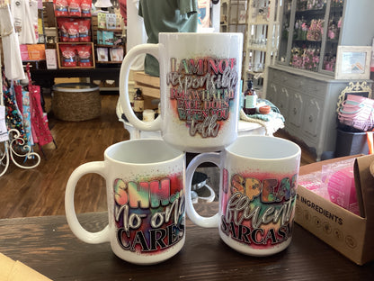 Vibrant colourful sarcastic mugs