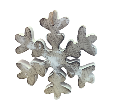 Indaba- Wooden Frosty Snowflake Ornament S, Whitewash
