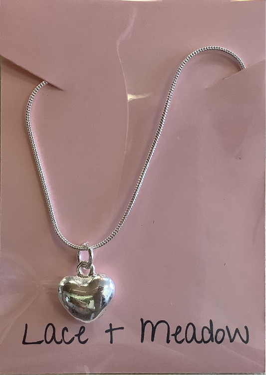 Lace & Meadow Silver Bubble Heart Necklace
