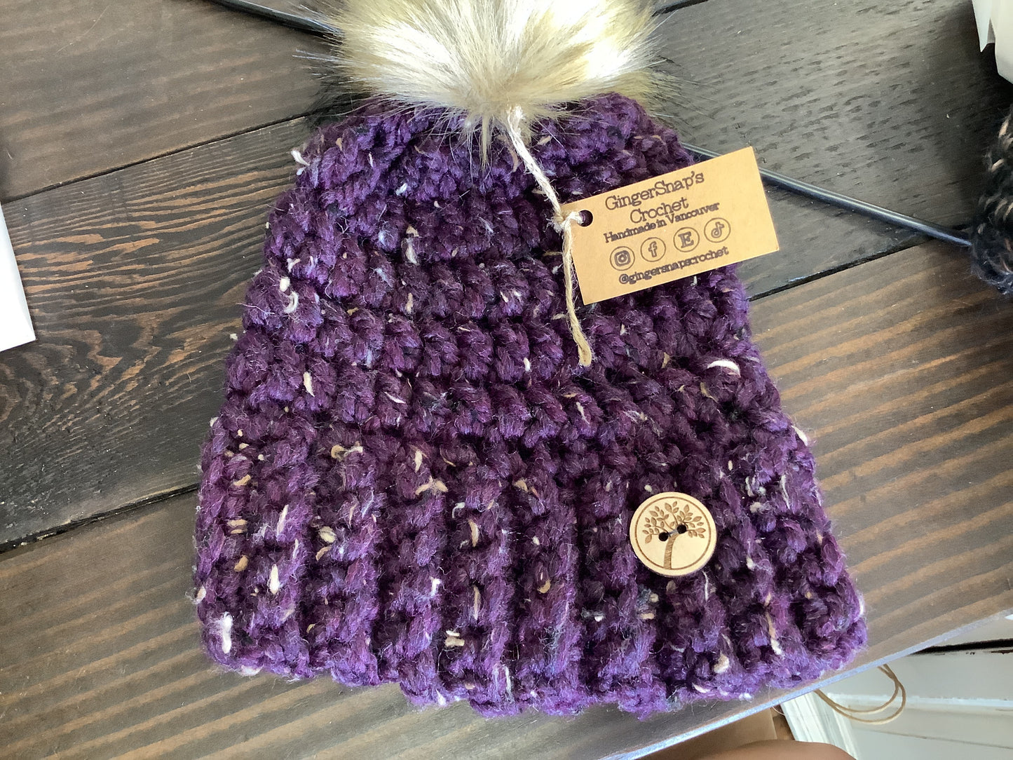 Gingersnaps Crochet -Plum Pom Toque