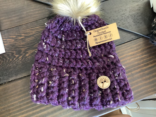 Gingersnaps Crochet -Plum Pom Toque