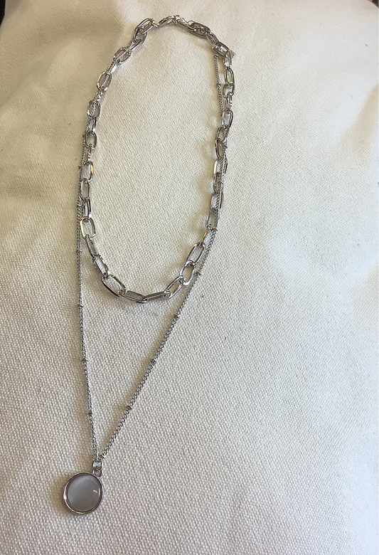 Lace & Meadow Double Silver Necklace with pendant