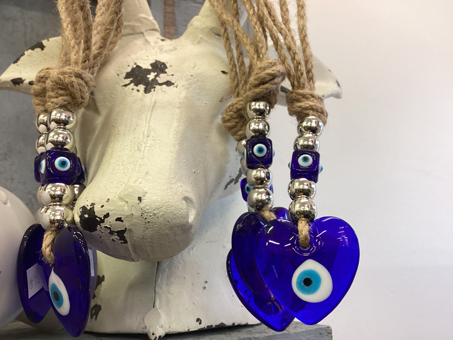 Glass evil eye car mirror hanger