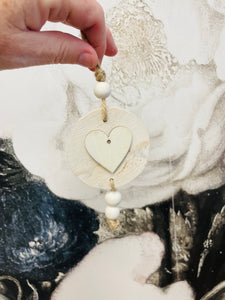 Wooden heart beaded ornament