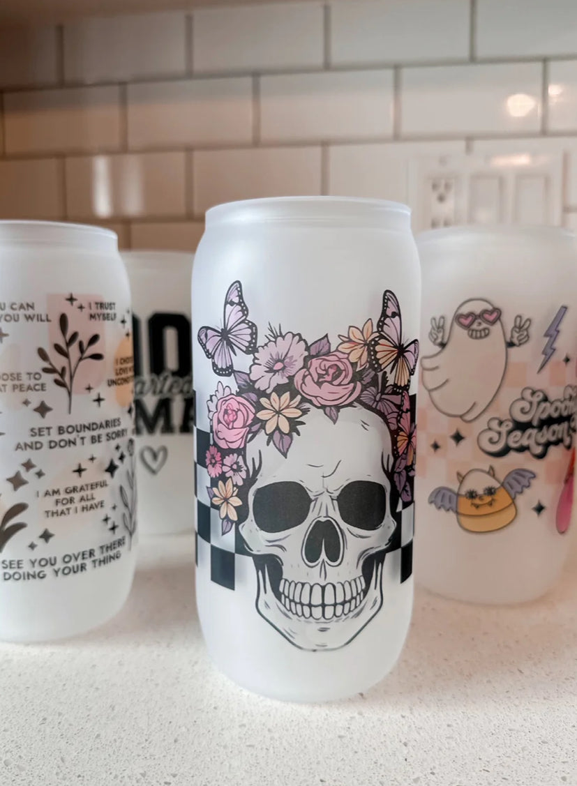 Pier Prints - Skull Frosted Glass Tumbler