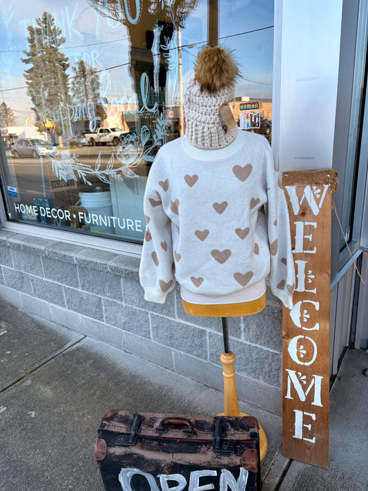 Cream & brown Heart print sweater