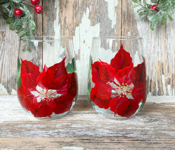Cc Crafts - Stemless Red Poinsettia Wineglass