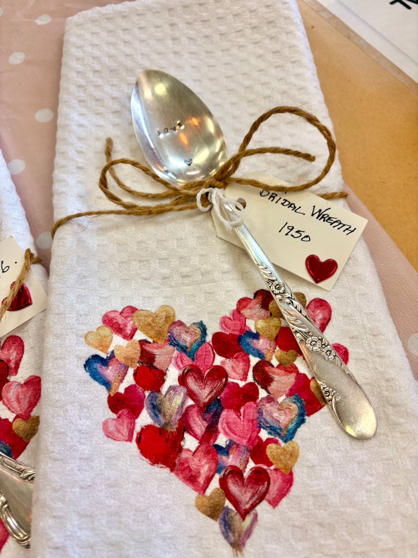 Love tea towel & Vintage stamped spoon
