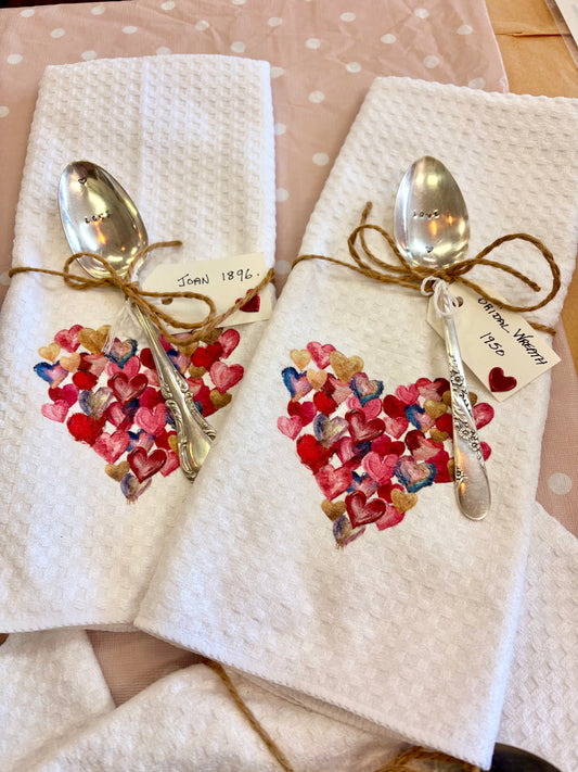 Love tea towel & Vintage stamped spoon