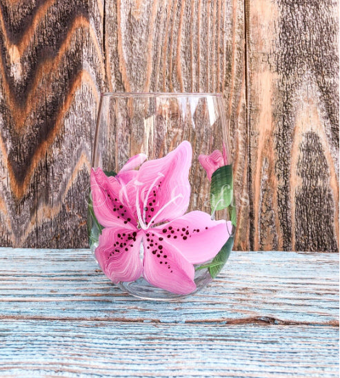 CC Crafts - Stemless Pink Lily Wineglass