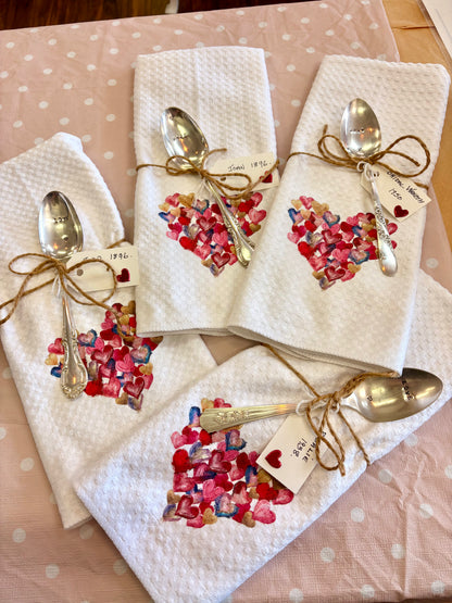 Love tea towel & Vintage stamped spoon
