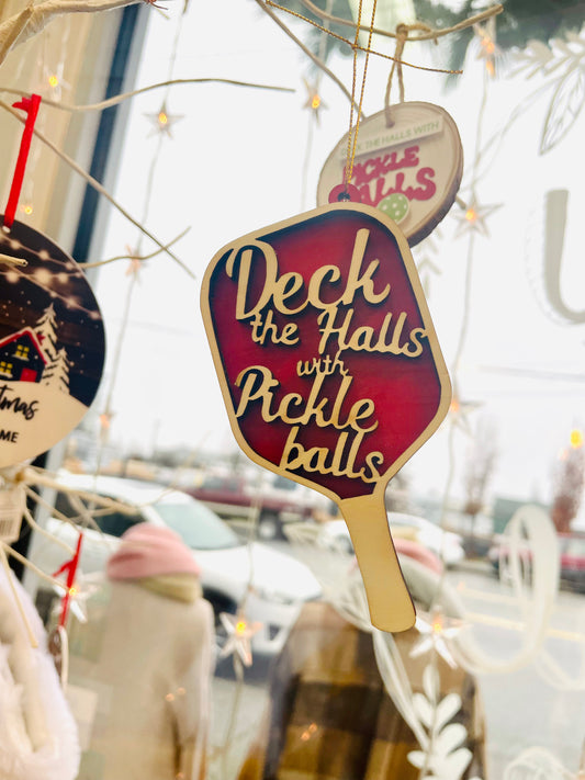 Deck the halls with pickleballs ornaments