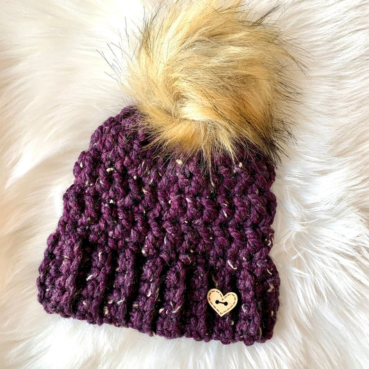 Gingersnaps Crochet - Purple Fleck Pom Toque