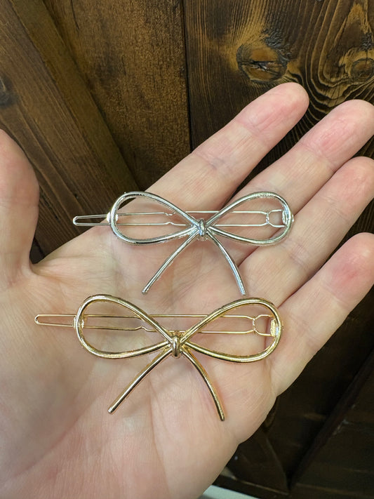 Metal heart & bow hair clips