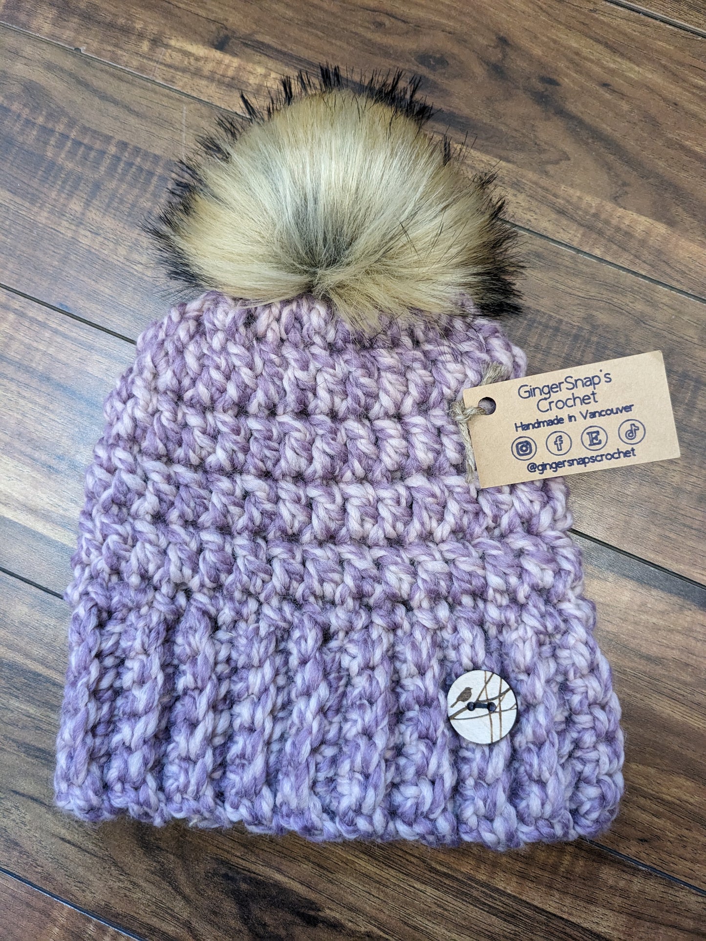 Gingersnaps Crochet - Pink & Purple Pom Toque