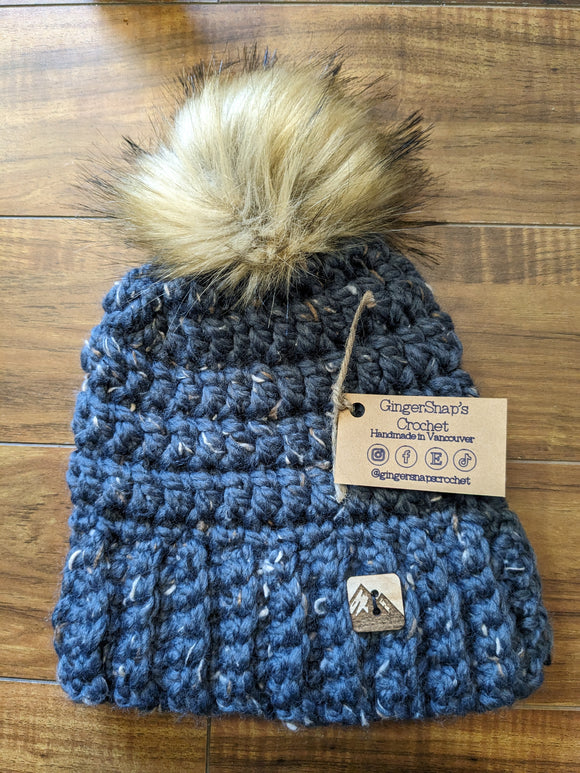 Gingersnaps Crochet - Dark Grey Pom Toque