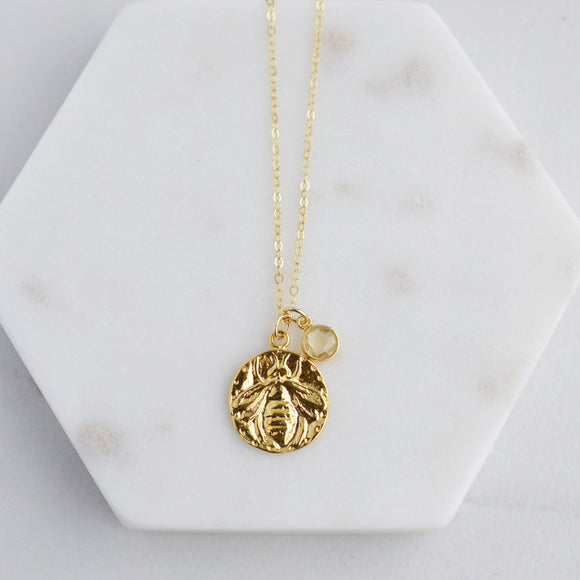 Pink Moon Jewelry - Bee Happy Gold Coin Necklace
