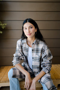 The Roster - Beige Plaid Long Shirt