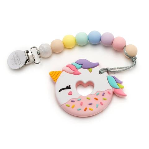Loulou LOLLIPOP - Silicone Teether Set Gem - Pink Unicorn Donut - Cotton Candy