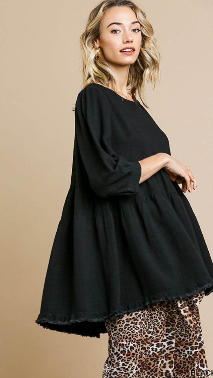 Town & Country - Puff Sleeve Tunic - Black