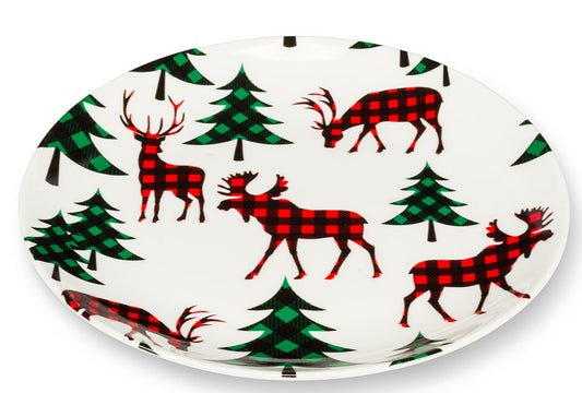 Checkered Moose & Tree Christmas Plate
