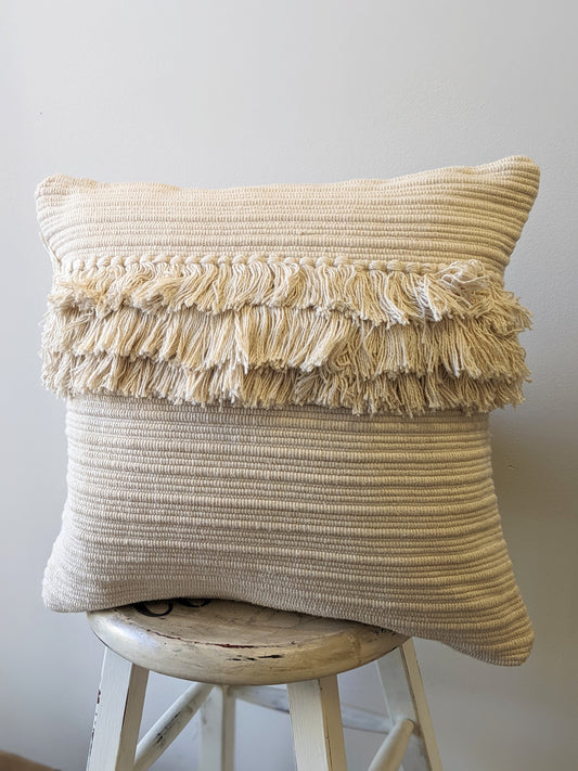 Town & Country - Natural Cotton Cushion - Fringe