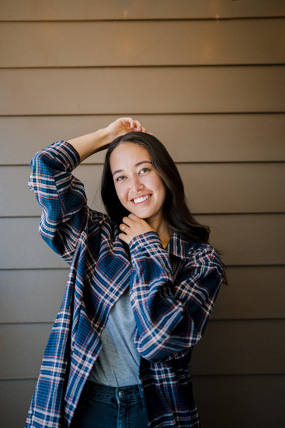 The Roster - Navy Plaid Long Shirt